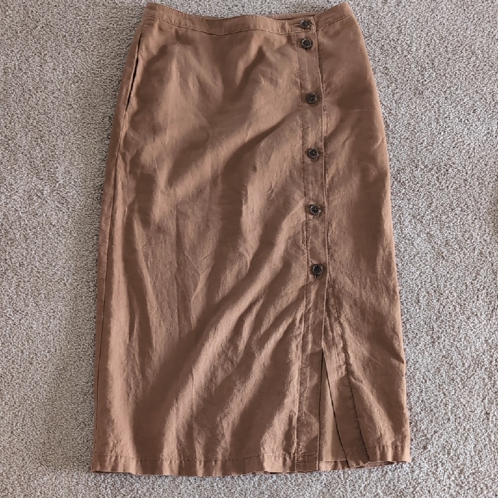 Treasure & Bond Tan Button-Front Pencil Skirt